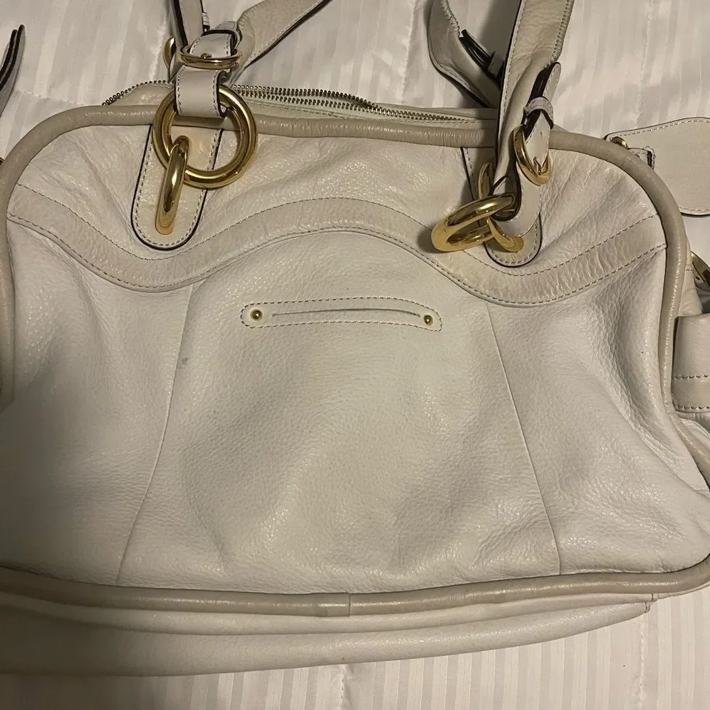 B Makowsky Hobo leather sand white slouch shoulder bag with gold tone ha…